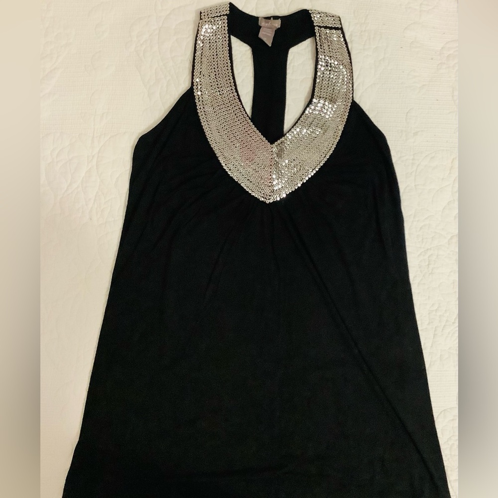 Elegant Black Sleeveless Top with Silver Accents